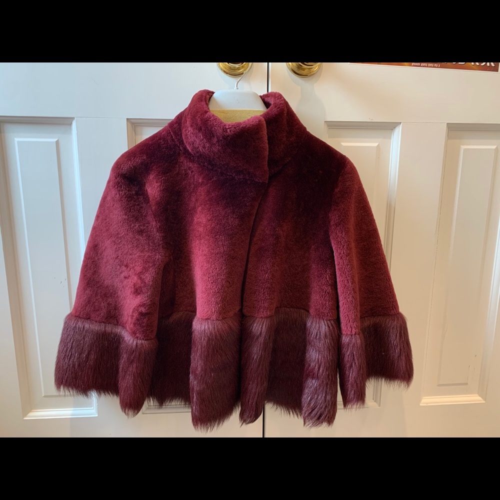 Burgundy reversible real shearling/fur jacket